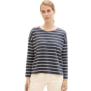 TOM TAILOR T-shirt met lange mouwen voor dames, 34236 - Anthra Mel Beige Stripe, L