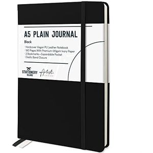 Stationery Island A5 vierkant notitieboek - zwart Diary - hardcover dagboek - 180 pagina's Journal - premium 120 g/m² papier - binnenvak - Dagboeken van hoge kwaliteit