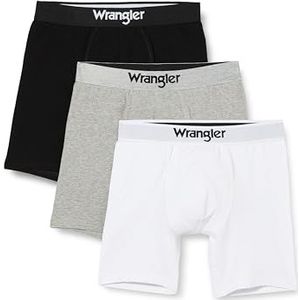 WRANGLER Boxershorts voor heren, zwart/wit/grijs, zacht aanvoelend, biologisch katoen, halflang, met elastische tailleband, comfortabel en ademend ondergoed, multipack van 3 stuks, Zwart/Wit/Grijs