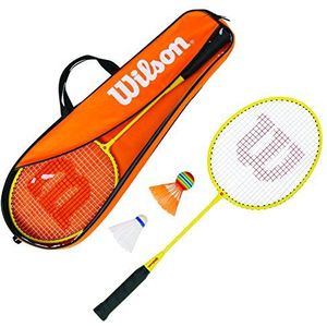 Wilson Badmintonset, junior badmintonkit, uniseks, incl. 2 badmintonrackets, 2 shuttles van kunststof en 1 draagtas, oranje/geel, WRT8756003