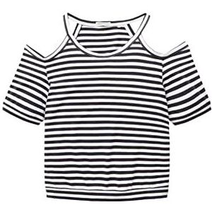 TOM TAILOR Meisjes kinderen T-shirt met cut-out & strepen, 31697 - Offwhite Coal Grey Stripe, 128 cm