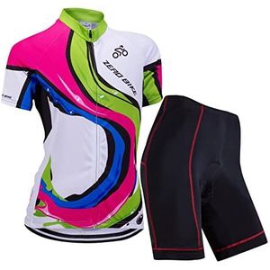 Dames Fietsen Fietsen Ademend Sneldrogend Jersey Set Cyclus Korte Mouw Jas + 3D Kussen Strak Gevoerde Shorts Broek (Kleurbalk, L)