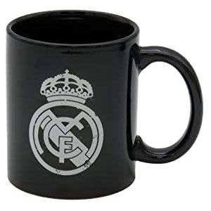 CYPBRANDS Real Madrid Ontbijtbeker van keramiek, 300 ml, zwart met wapen in wit, officieel product