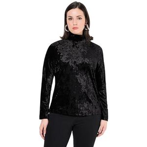 Ulla Popken Dames grote maten grote maten plus size fluwelen shirt, opstaande kraag, slim, lange mouwen, zwart, 46-48