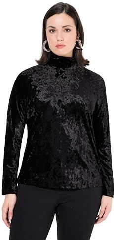 Ulla Popken - Shirt - Zwart - Fluweel/Nicky Velours - Lange Mouw