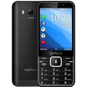 myPhone UP Smart LTE 4G mobiele telefoon met Whatsapp, Facebook, Google Apps, 3,2 inch, Mega batterij 1200 mAh, Dual SIM, GPS, 4 GB ROM, 5 MP camera, KaiOS, wifi, zwart