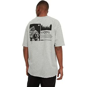 Trendyol Heren grijze mannen ontspannen pasvorm ronde kraag korte mouwen print T-shirt, grijs, extra large