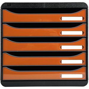 Exacompta - ref. 3097288D - Ladebox - Bureau - kantoor BIG BOX PLUS met 5 laden voor A4+ documenten - Afmetingen: Diepte 34,7 x Breedte 27,8 x Hoogte 27,1cm - Zwart/Tangerine oranje glanzend