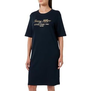 Tommy Hilfiger Dames REG Script grafische jurk SS WW0WW43545 T-shirt jurk, woestijn hemel, S, Blauw (Woestijnhemel), S