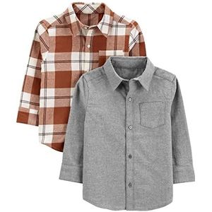 Simple Joys by Carter's Overhemd met knoopsluiting (2 stuks) voor kinderen, Granaatrood geruit, grijs, 18 Maanden