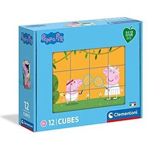 Clementoni Peppa Pig, 45009, kubus, 3 jaar, 12 stuks, 100% gerecyclede materialen, gemaakt in Italië, kinderen, cartoon-puzzel, meerkleurig,