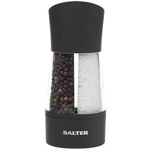 Salter 7612 BKXRA Dual Mechanical Salt and Pepper Mill, 2 in 1 Compact Design, Spice Grinder Set, Adjustable for Fine to Coarse Grinding, Kitchen Salt & Peppercorns, Ceramic Mechanism, Twist to Grind