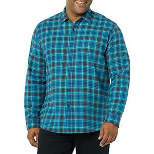 Amazon Essentials Men's Flanellen overhemd met lange mouwen (verkrijgbaar in grote en lange maten), Blauw Bordeauxrood Groen Plaid, XXL
