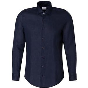 Seidensticker Zakelijk overhemd voor heren, shaped fit, zacht, kent-kraag, lange mouwen, 100% linnen, donkerblauw, 44
