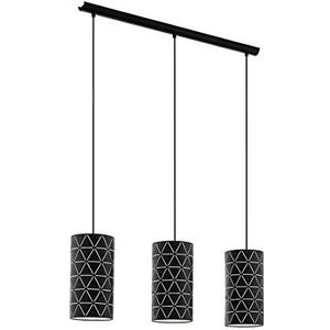 Eglo Ramon Hanglamp met 3 vlammen, modern, hanglamp van staal in zwart, wit, eettafellamp, woonkamerlamp, hangend met E27-fitting