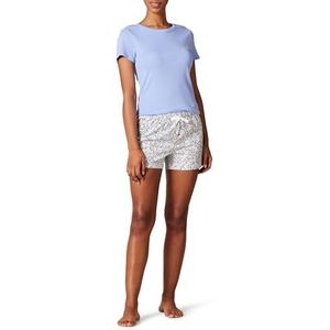 Amazon Essentials Dames Poplin Short en Sleep Tee Set, Blauw Bloemen, X-Small