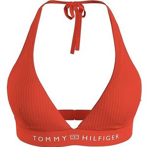 Tommy Hilfiger Voorgevormde Halter Bikinitop met Ribstructuur Oranje