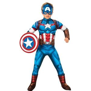 Rubies Captain America Deluxe kostuum voor jongens/ meisjes, met gevoerde borst, laarshoes en masker, officieel Marvel kostuum, 7-8 jaar(122-128cm)