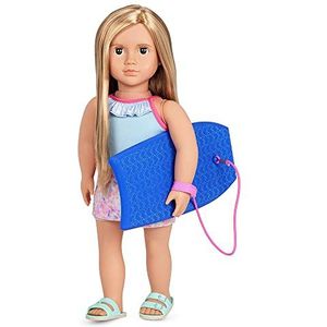 Our Generation Beachgirl pop Ivana - beweegbare 46 cm pop met kleding, accessoires - badpak en zwemplank - speelgoed vanaf 3 jaar