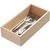 iDesign EcoWood Ladeorganisator, Paulownia Houten Keukenlade Opberginzetstuk, Keukenlade Organizer voor Bestek en Gebruiksvoorwerpen, Beige, 25,4x12,7x6,9cm