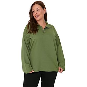 Trendyol Vrouwen Shirt Kraag Plain Regular Plus Size Sweatshirt, Kaki, XL