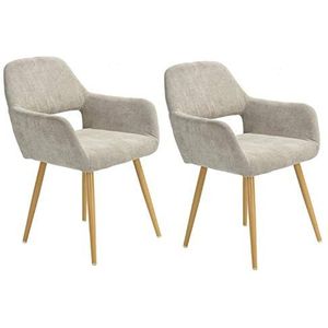 MEUBLE COSY Eetkamerstoelen, set van 2 keukenstoel, gestoffeerd met armleuning, van stof, woonkamerstoel, metalen poten, beige, 56x56x78cm