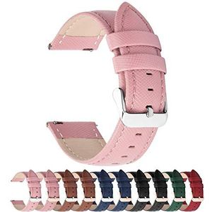 Fullmosa Horlogebandje 18mm, Cross Serie echt lederen armband, reserveband, smartwatch armband met roestvrijstalen sluiting, 18mm Roze + Zilveren Gesp