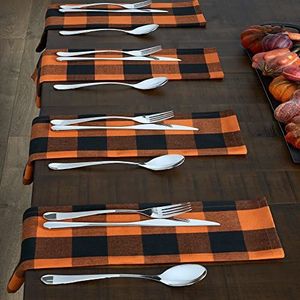 Elrene Home Fashions Buffalo geruite stof katoen, set van 4, zwart/oranje, 50,8 cm x 50,8 cm (servetten)