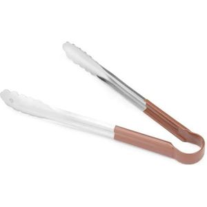 HENDI Serveertang HACCP, handvat volgens HACCP norm, keukentang, voedseltang, grilltang, kooktang, saladetang, lengte 300mm, roestvast staal, bruin
