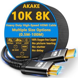 Akake 8K HDMI glasvezelkabel 2.1-80m Unidirectioneel Ultra 48Gbps High Speed HDMI-kabel, 3D, 8K60, 4K120, 144Hz - verguld, gevlochten snoer - ideaal voor HDTV, pc, projector, grote displays