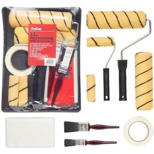 ProDec 11-delige professionele verfrollerset voor thuisdecoratie met verfkwasten, stofdoek, afplakband - rollersets voor het schilderen van muren en plafonds met emulsie, minirakel voor emulsie