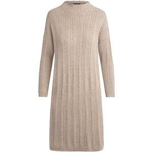 Apart warme damesjurk, gebreide jurk, kasjmier, vlechtpatroon, langsstrepen, overgesneden mouwen, kleine split, mooie basic, taupe, 40