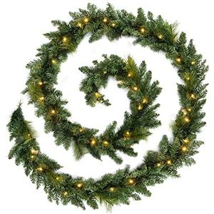 WeRChristmas Pre-verlichte Garland kerstdecoratie verlicht met 40 warme LED-verlichting, groen, 9 voet