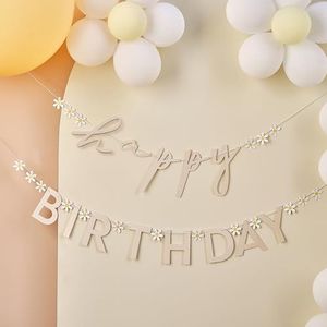 Ginger Ray Madeliefje bloemen 'Happy Birthday' Letter Banner Vlaggenlijn Slinger Hangende Decoratie 1,5 m, Pastel