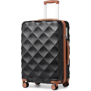 British Traveller 28 inch grote koffer duurzame ABS+PC harde schaal bagage lichtgewicht check-in hold bagage met 4 spinner wielen TSA-slot YKK rits (zwart bruin), Zwart bruin, L(28inch), Bagage met