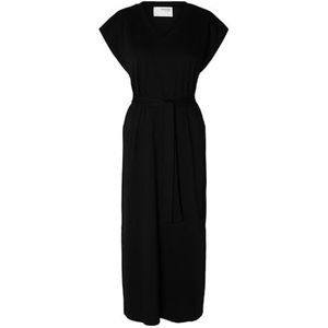 Selected Femme Dames midi-jurk met V-hals, zwart, XL