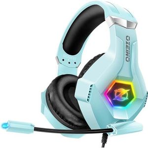 Ozeino Gaming Headset, 3D geluidseffecten, ruisonderdrukking microfoon, gaming hoofdtelefoon voor PS4, PS5, Xbox One, PC, Switch (lichtblauw)