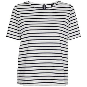 Dames Gestreepte Top Ronde Hals Shirt met Rits Ontwerp Stretch Tee Bovenkant, Colour:Navy, Size:XXL