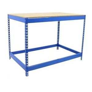 SimonRack BT-Basic Werkbank, werkplaatstafel, maximale belasting 400 kg, 900 x 1200 x 450 mm, voor doe-het-zelven, blauw/hout