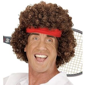 Widmann 06745 - Pruik tennisspeler, bruin, met rode haarband, carnaval, themafeest