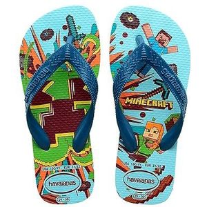 Havaianas Minecraft (Mini Me), teenslippers voor kinderen, uniseks, Wit Blauw Comfortabel, 23/24 EU