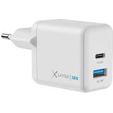 XLayer Power Delivery Dual USB C-oplader, 38 W, wit, snel opladen voor iPad iPhone 15 14 13 Mini 13 Pro Max 12 11 SE XS, Android-apparaten tabs power adapter oplaadadapter laadstekker voeding oplader