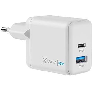 XLayer Power Delivery Dual USB C-oplader, 38 W, wit, snel opladen voor iPad iPhone 15 14 13 Mini 13 Pro Max 12 11 SE XS, Android-apparaten tabs power adapter oplaadadapter laadstekker voeding oplader