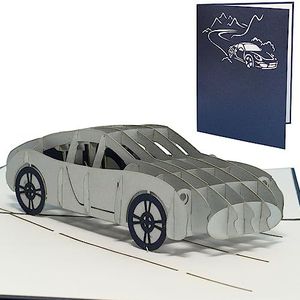 LINPopUp®, LIN17237, POP - UP 3D wenskaart felicitatie voor de 18e verjaardag of rijbewijs - auto tegoedbon sportwagen (grote kaart 15 x 20 cm, grafiet glans), N145