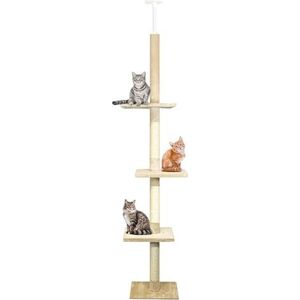 CA&T Krabpaal, klimboom met bereik van vloer tot plafond, hoogte verstelbaar, kattenboom, kattenkrabpaal, speelboom, kattenmeubel, kattenkrabtoren voor katten