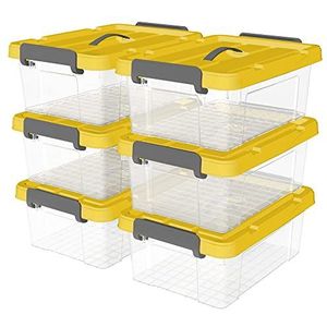Cetomo 20L* 6 Plastic Opbergdoos, Tote doos, Transparante Organiserende Container met Duurzaam geel Deksel en Veilige Klink Gespen, Stapelbaar en Nestable, 6Pack