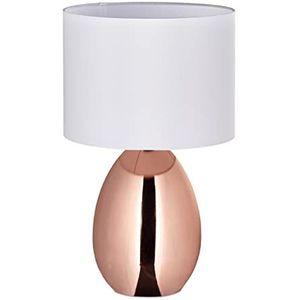 Relaxdays nachtkastlamp met touch, moderne tafellamp, HxD: 49 x 30 cm, E14 tafellamp met stoffen kap, koper/wit