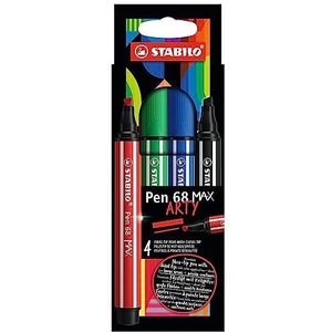 Premium Viltstift Met Dikke Beitelpunt – STABILO Pen 68 MAX- ARTY – Etui Met 4 Stuks – Met 4 Verschillende Kleuren