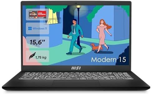 MSI Modern 15 Lifestyle & Business laptop, 15,6 inch Full HD display, AMD Ryzen 5 7430U processor, 16 GB DDR4 RAM, 512 GB SSD, AMD Radeon Graphics, Windows 11 Home, zwart, B7M-463