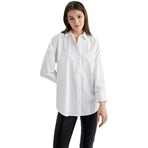 DeFacto Hemdblouse met lange mouwen voor dames, hemd met knopen voor vrijetijdskleding, wit, M